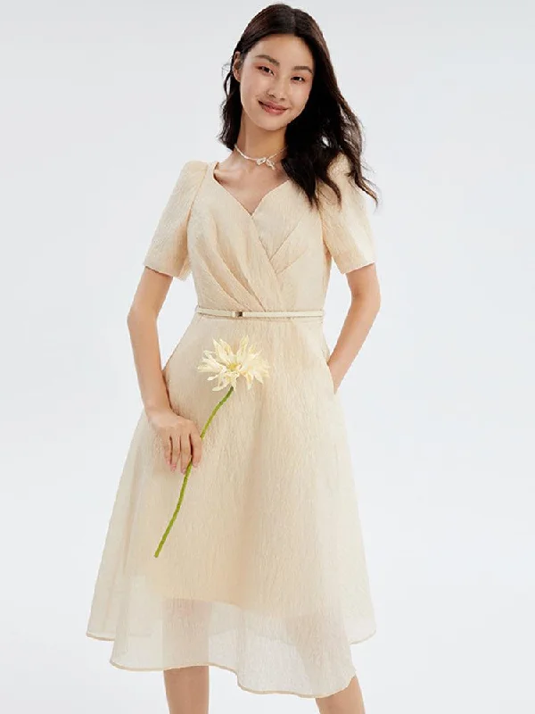 V-neck A-shape Elegant Jacquard Dress Tunics Winter warm