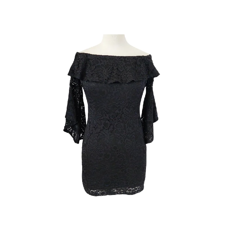 ambiance Black Lace Off-shoulder Knee-length Dress | Gently Used | Tunics Yoga stretchy