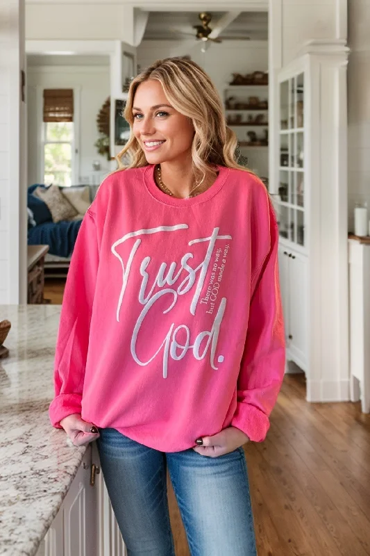 Trust God Pink Sweatshirt Hoodie with Mesh Breathable Sporty