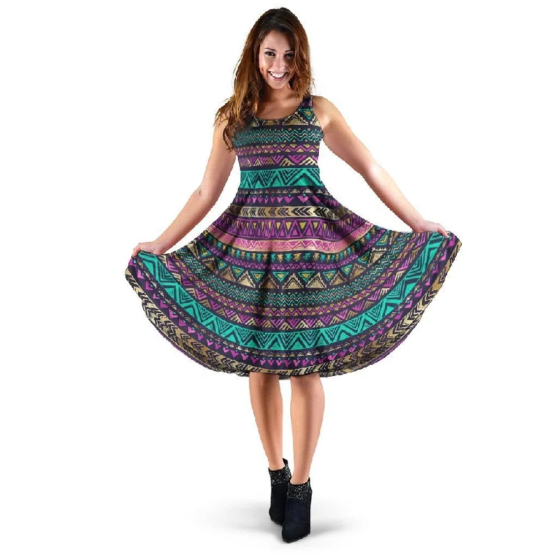 Multicolor Native Aztec Doodle Dress Tunics Lace romantic