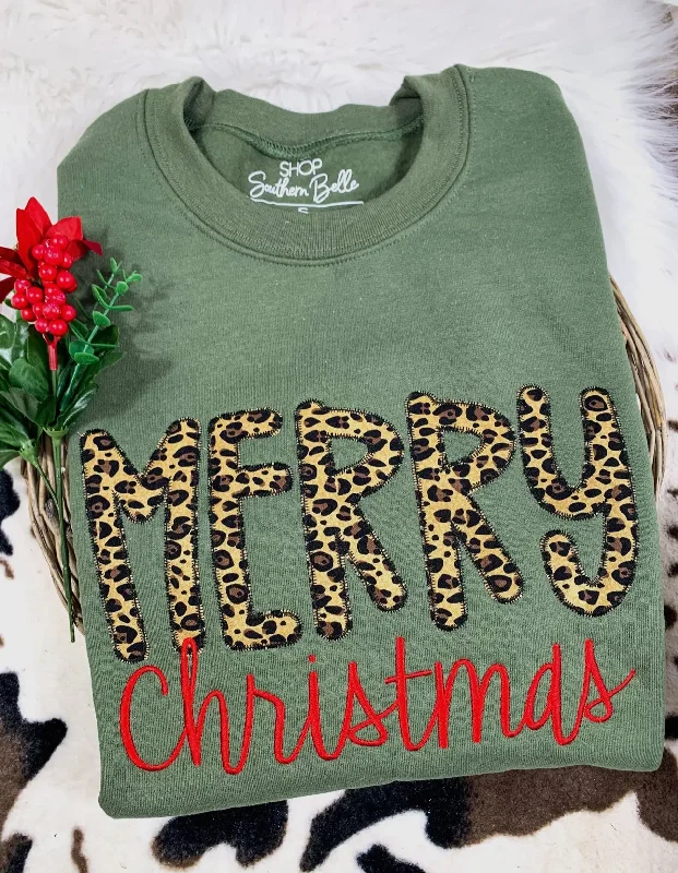 Merry Christmas Cheetah Sweatshirt Hoodie with Neon Bright Vibrant