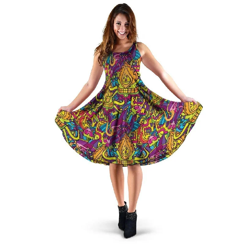 Hippie Flame Psychedelic Trippy Dress Tunics Formal black