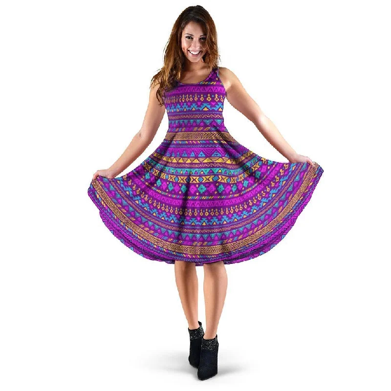 Neon Multicolor Ethic Aztec Doodle Print Dress Tunics Sophisticated sleek
