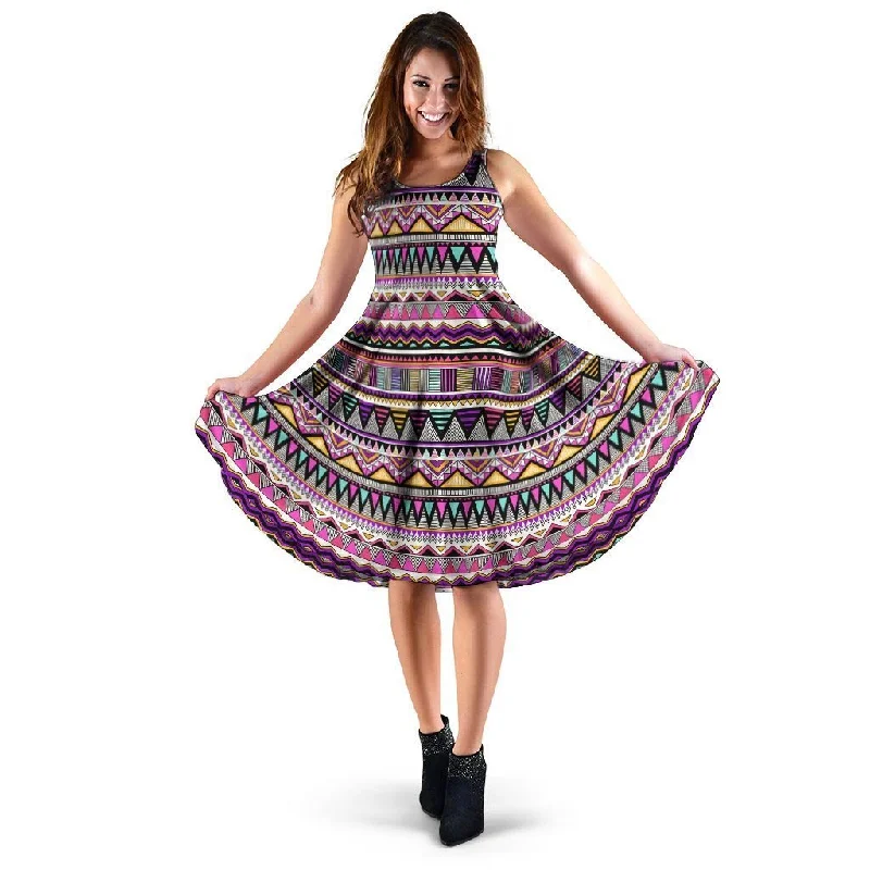 Native Aztec Dress Square Neckline Feminine