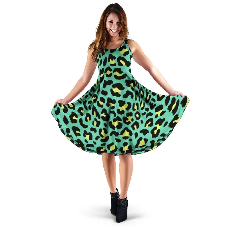 Green Leopard Dress Tunics Party sparkling