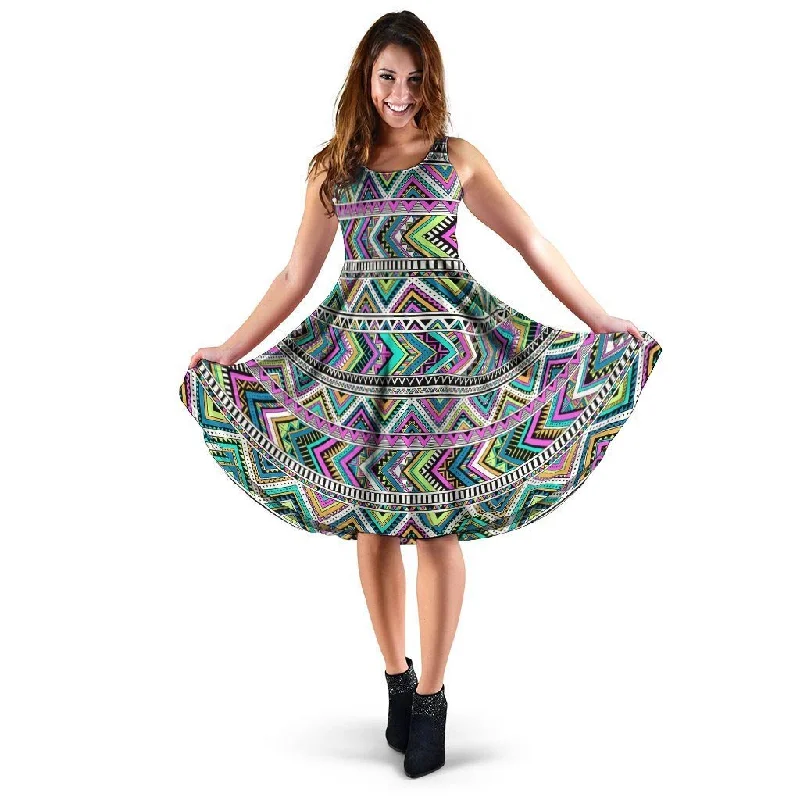 Indian Aztec Dress Square Neckline Feminine