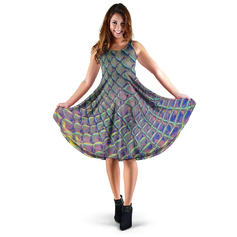 Holographic Snakeskin Print Dress sweetheart Neckline Romantic