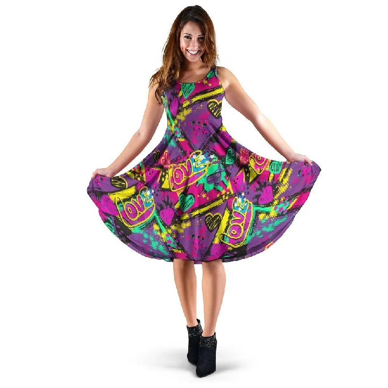Graffiti Airbrush Love Print Dress Maxi Flowy Bohemian