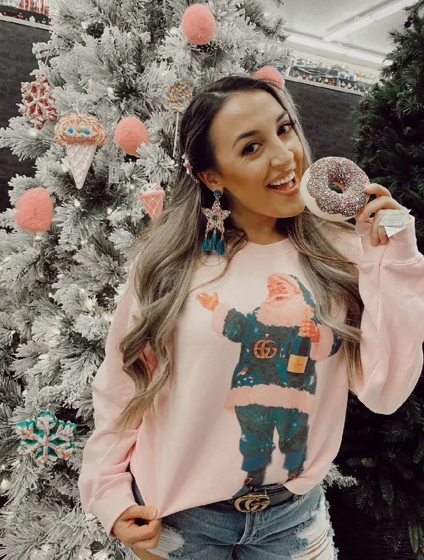 Pink Santa Sweatshirt Hoodie with Metallic Shiny Futuristic