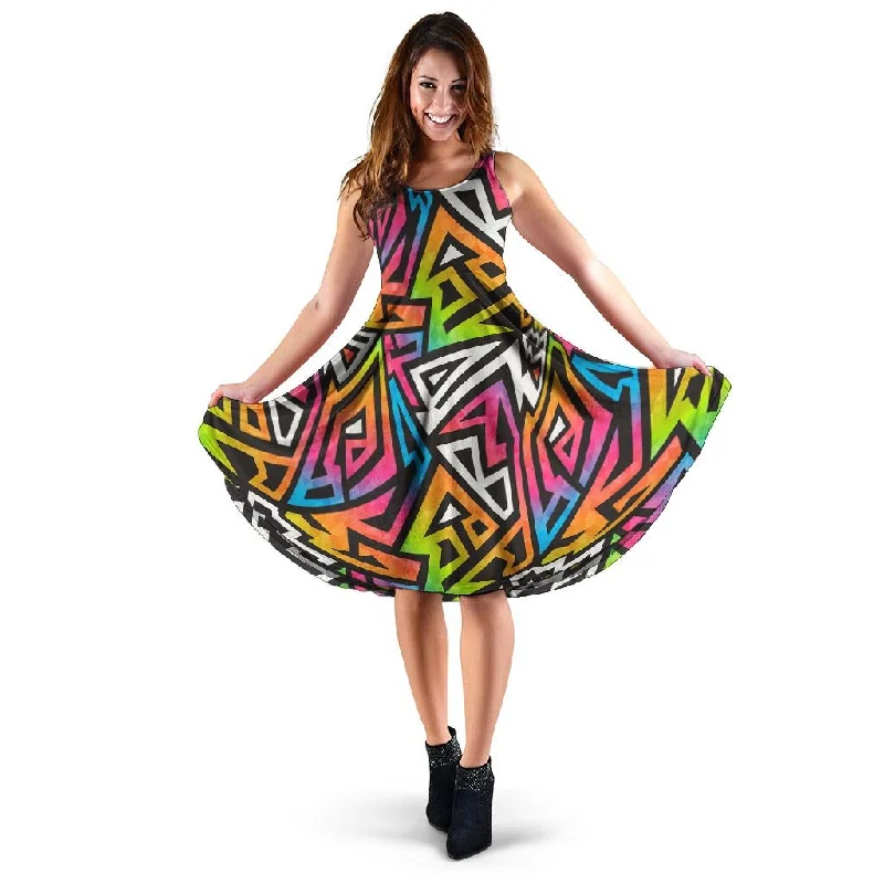 Graffiti Geometric Abstract Dress Tunics Luxurious high-end