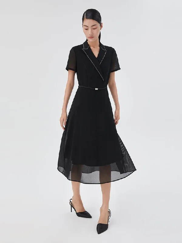 Triacetate Mesh Fitted-Waist Dress Casual Short Summer