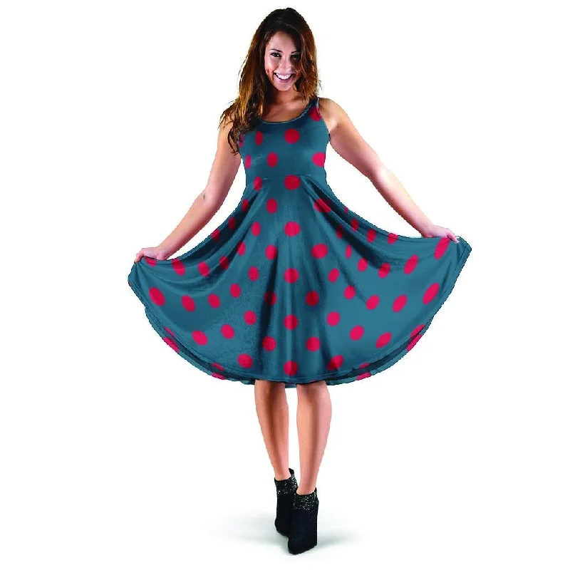 Navy Polka Dot Dress Pencil Office Professional