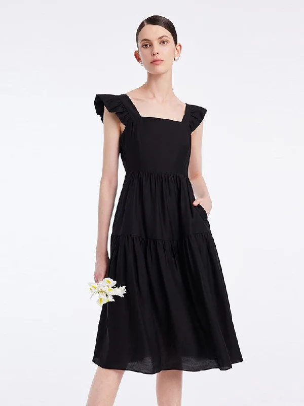 Black Acetate Ruffle Sleeve Dress Tunics Formal black