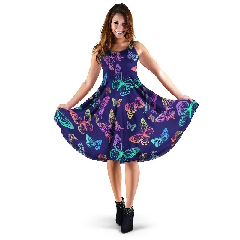Neon Butterfly Print Dress Casual Short Summer