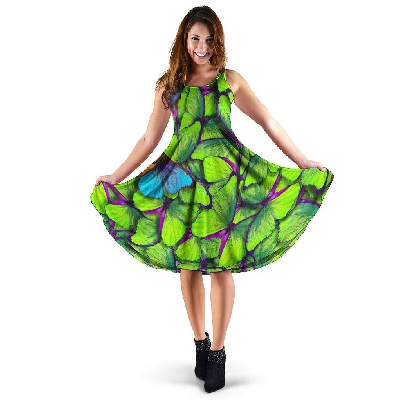 Green And Blue Butterfly Print Dress Tunics Trendy modern