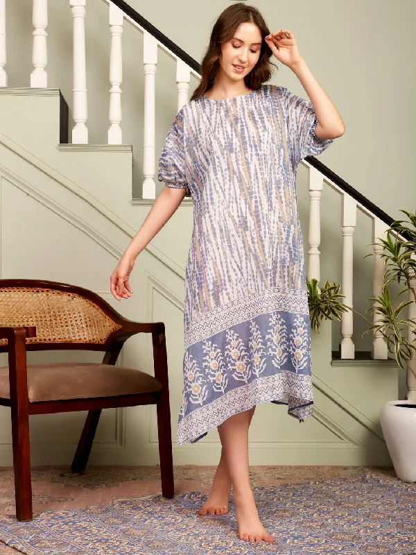 Women Pure Cotton Night Dress Tunics Denim casual