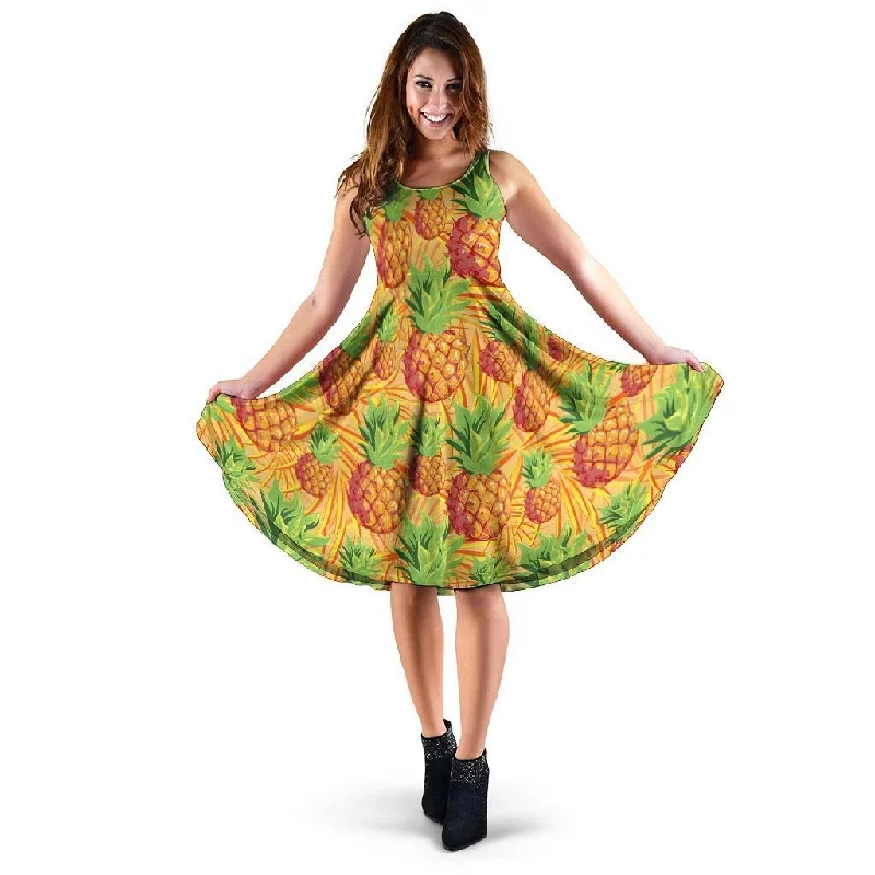 Neon Yellow Pineapple Hawaiian Print Dress Tunics Designer luxury