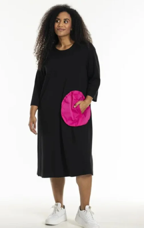 Studio plain black dress with pink circle Tunics Long Elegant