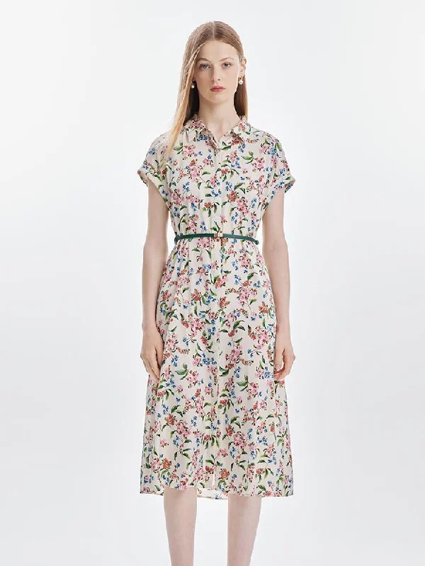 19 Momme Silk Print Dress With Belt Tunics Denim casual