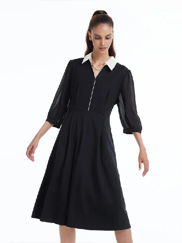 Black Knitted Gathered Waist Dress Tunics Office stylish