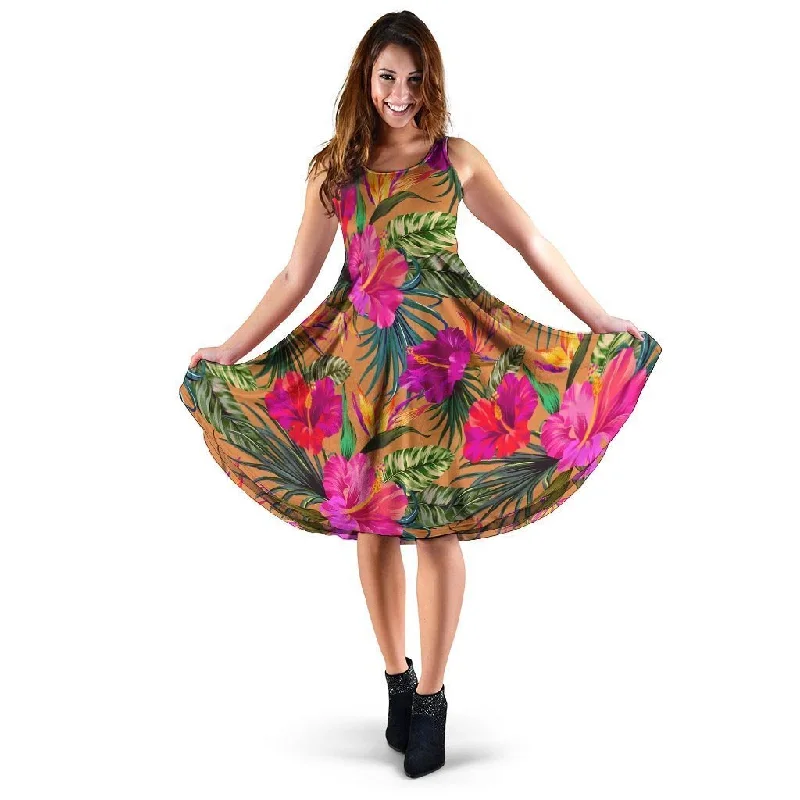 Hibiscus Flower Hawaiian Yellow Print Dress Tunics New arrival