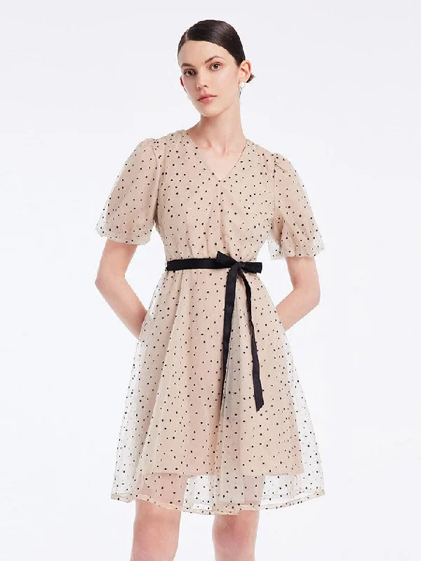 Polka Dots Mesh Dress Tunics Distressed trendy