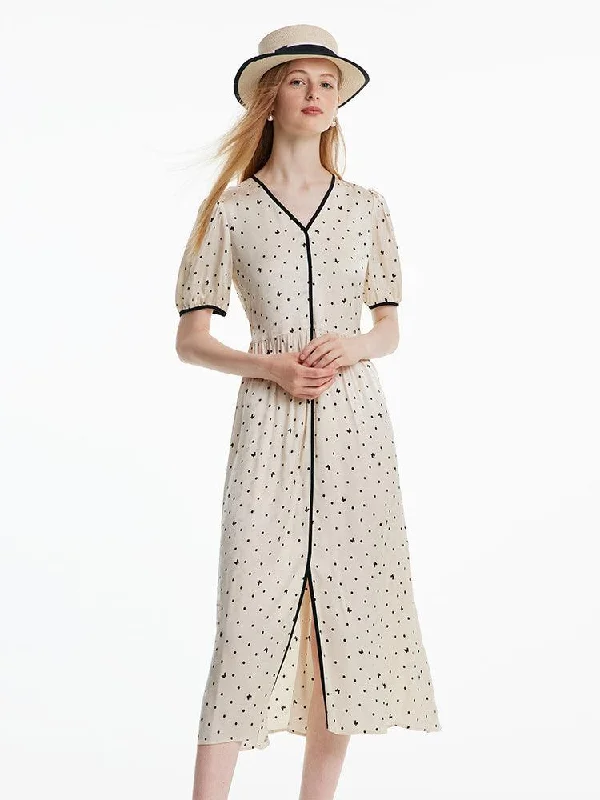Beige V-Neck Print Dress Tunics Hiking breathable