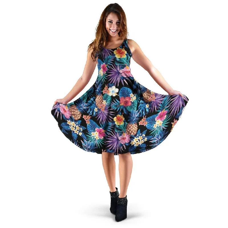 Hawaiian Floral Pineapple Print Dress Tunics Fashionable trendy