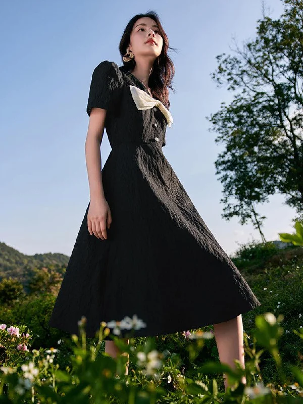 Detachable Bowknot Jacquard High Waist Dress Tunics Chinos classic