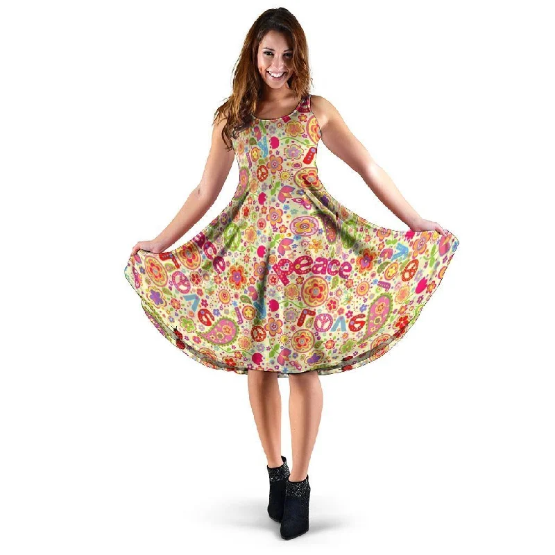 Hippie White Peace Dress Tunics Velvet soft