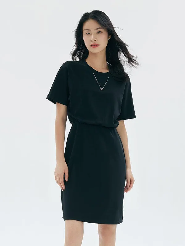 Round-Neck Fitted Waist Dress Tunics Versatile functional