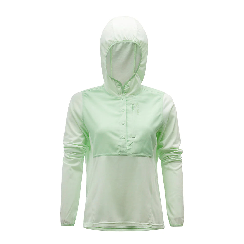 Grundens Women's Shorebreak Performance Lightweight Fishing Hoodie Pastel Green Hoodie with Hem Contrast Bold Stylish