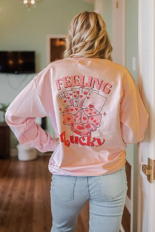 Feelin Lucky Cards Sweatshirt Hoodie with Embroidery Detailed Premium