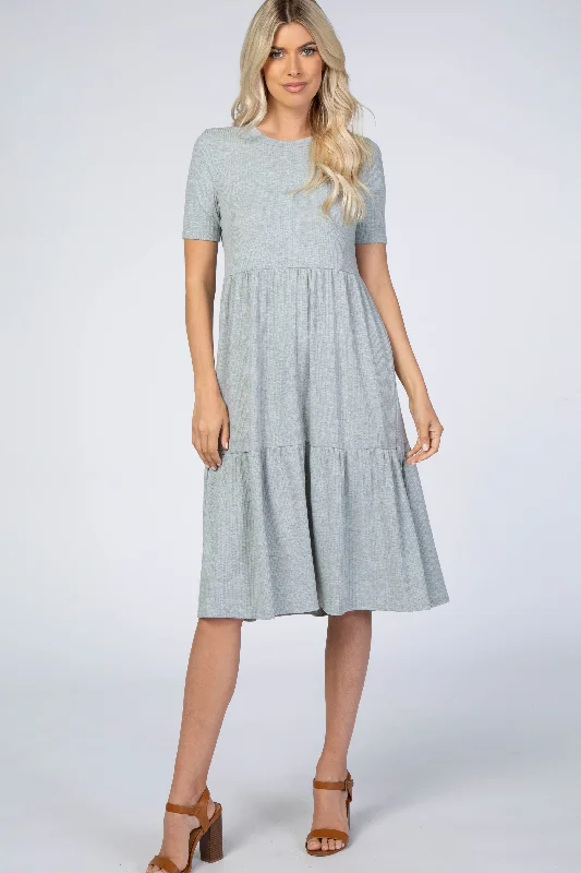 Heather Grey Ribbed Tiered Dress Tunics Canvas sturdy