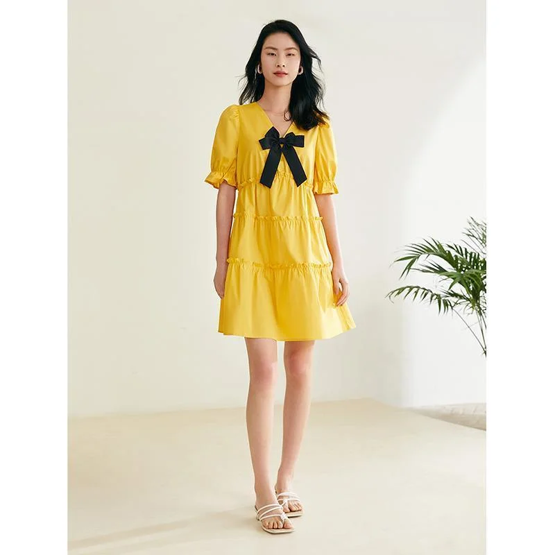 Ice Cool V-Neck Bowknot Dress Tunics Party sparkling