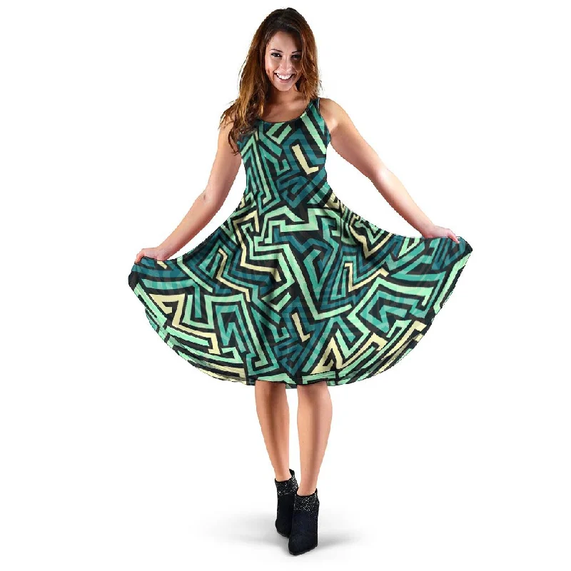 Green Geometric Abstract Dress Tunics Bridal satin
