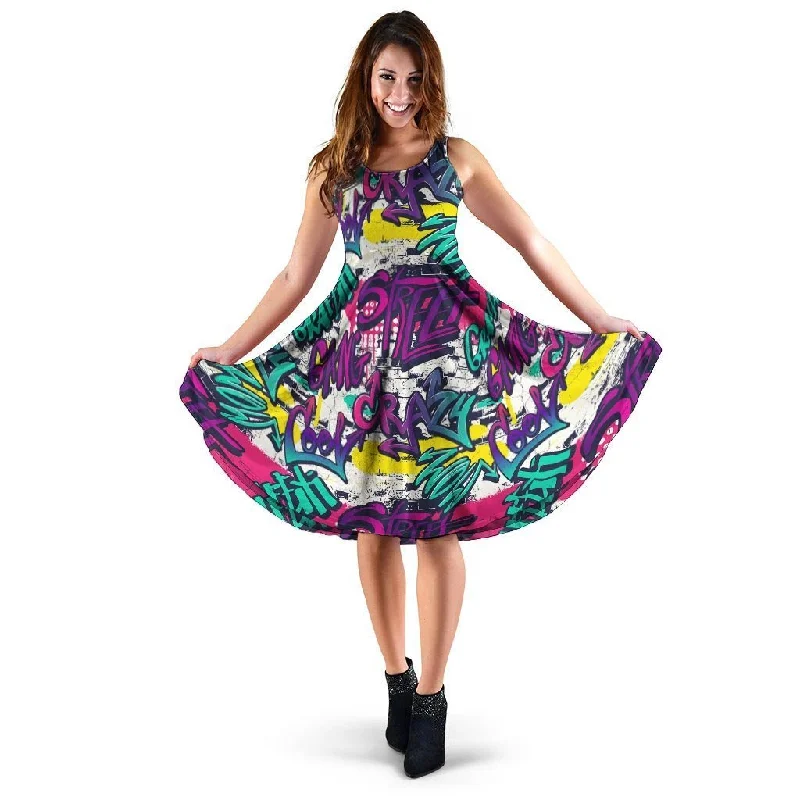Graffiti Hiphop Print Dress Tunics Practical easy-care