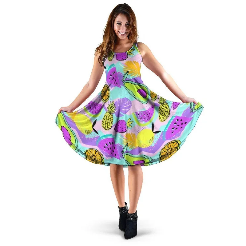 Neon Mix Fruit Pineapple Hawaiian Print Dress Tunics Cozy comfortable
