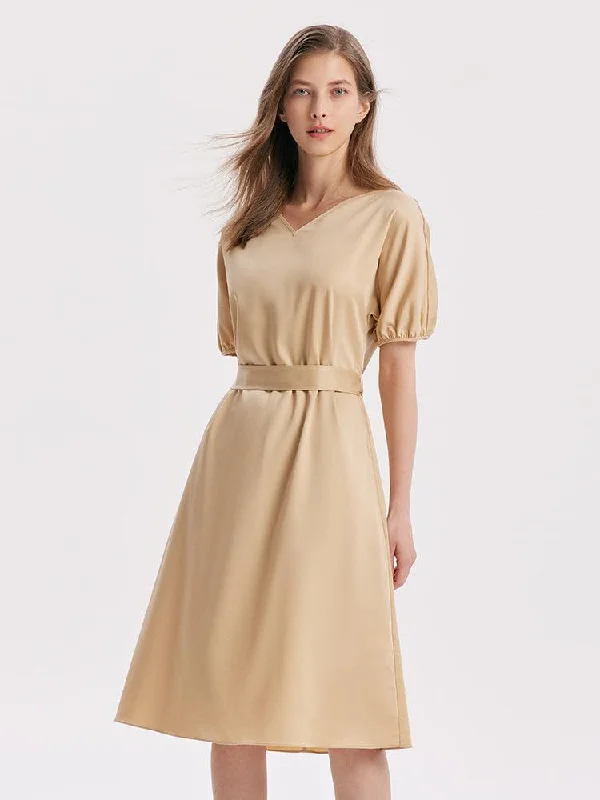 Short Sleeve V-Neck Dress Boatneck Modish Everyday
