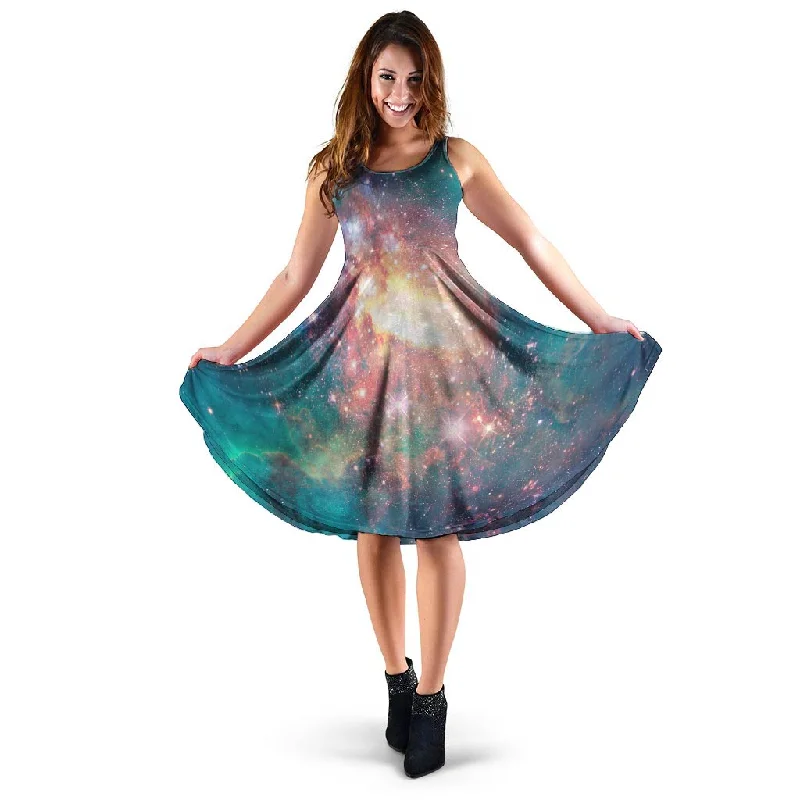 Green Cosmic Space Galaxy Dress Tunics Vintage classic