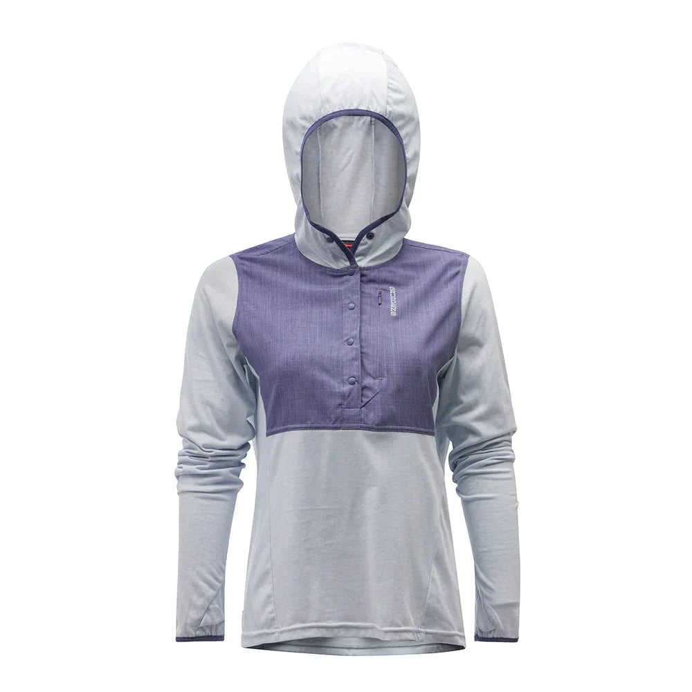 Grundens Women's Shorebreak Performance Lightweight Fishing Hoodie in Artic Ice Hoodie with Hem Raw Edge Edgy Unfinished