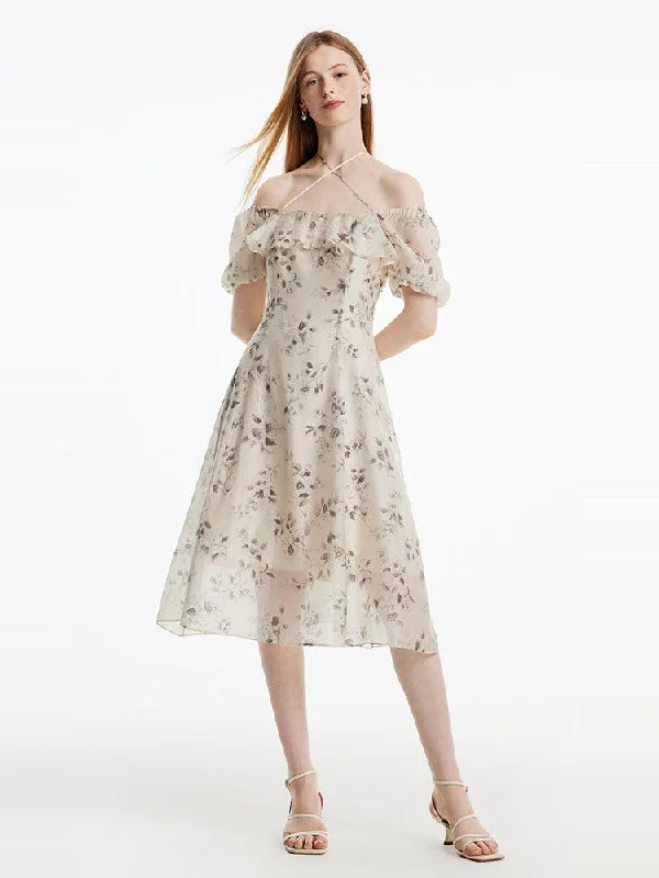 Halter Neck Lace-up Print Dress Tunics Corduroy durable