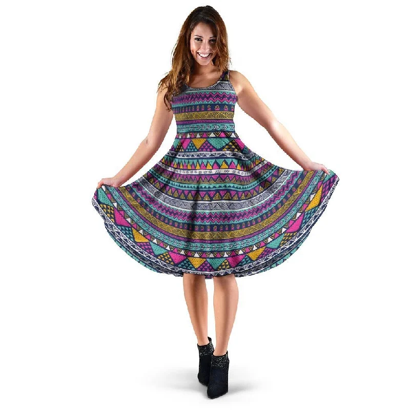 Multicolor Indian Aztec Geometric Art Dress Tunics Distressed trendy