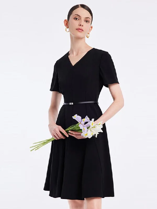 Triacetate Dress With Leather Belt Tunics Running lightweight
