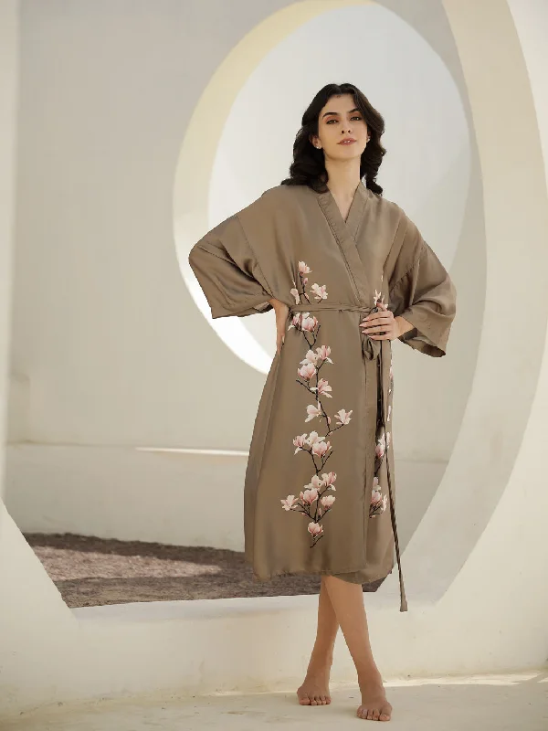 V-Neck Floral Printed Satin Night Dress Tunics Favorite customer