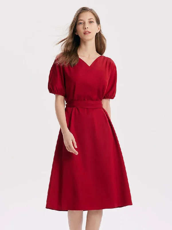 Short Sleeve V-Neck Dress (With Belt) Tunics Denim casual