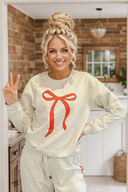 Coquette Red Bow Sweatshirt Hoodie with Bell Sleeves Flared Feminine