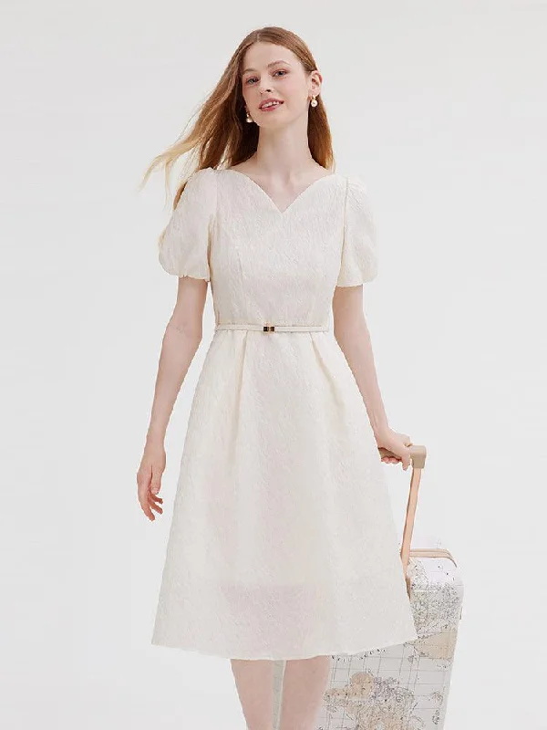 V-Neck Jacquard Dress With Belt Tunics Polka dots