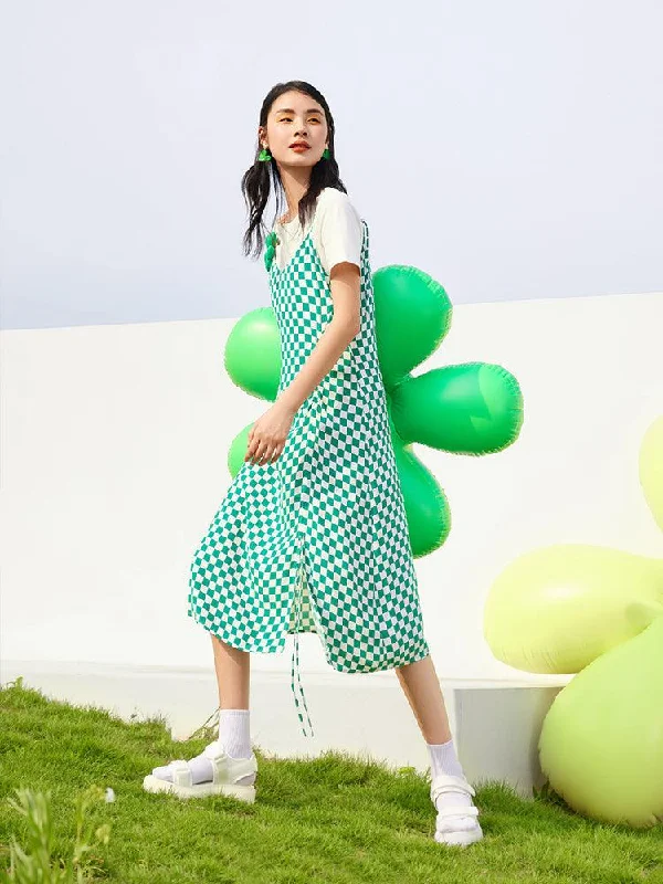 Checkerboard Slip & Shirring Dress Set Tunics Sophisticated sleek