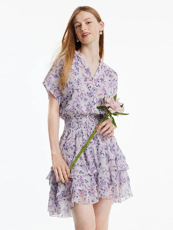Purple Floral Gathered Waist Dress Tunics Review highly